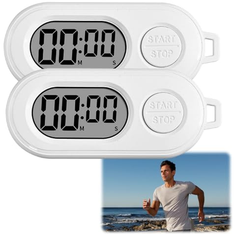 2pcs White Professional Keychain Stopwatch with Large LCD Display,Mini Digital Sports Stop Timer for Coaching,Cooking,Running,Fitness Training,Portable Countdown Timer with Clip for Key,Backpack