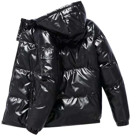 RUMAOZIA Chaqueta de plumón para hombre brillante con cuello alto pesado, acolchado pesado, chaquetas de plumón para hombre, abrigo de búfer con capucha, chaqueta de burbuja negra, chaqueta con
