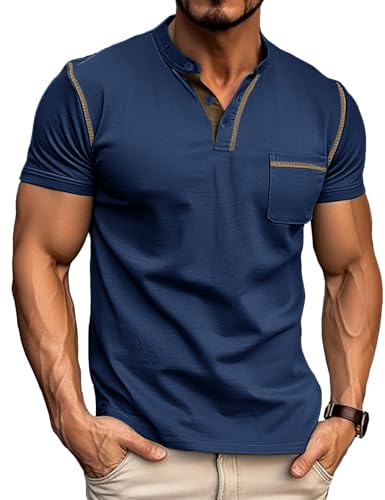 Mens Polo Shirts Short Sleeve Summer Smart Henley T-Shirts Classic Stretch Golf Shirt with Pocket