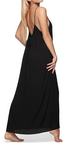 Honeywish Backless Cami Dress for Women, Black Sleeveless Maxi Dress, Flowy Open Back Lounge Dress, Casual Summer Holiday Beach Dress UK