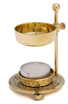 Asmondia Weihrauchbrenner ca.11cm Messing glänzend - für Weihrauch und Kräuter