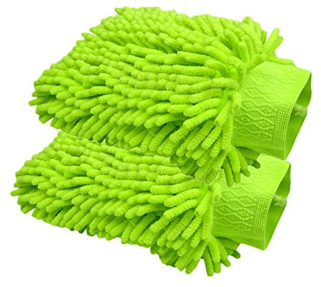 Happyit 2 PCS Guante de Lavado de Coches Microfibra Chenille Wash Mitt Limpieza Lavado Mitt Microfiber Esponja de Tela Coche Lavadora (Verde)