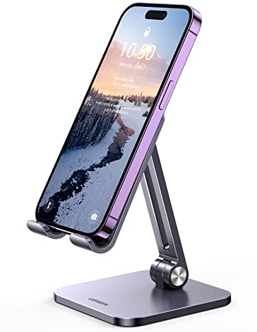 UGREEN Handyhalter Tisch Aluminium Verstellbar Büro Handy Ständer Tisch Handyhalterung Smartphone Ständer Handy Halterung kompatibel mit iPhone 13 12 Pro Galaxy S22 Xiaomi Huawei OnePlus bis 7,2 Zoll