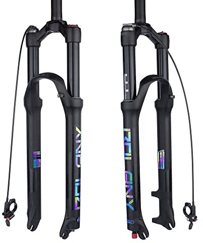 BOLANY 26/27.5/29 Mountain Bike Air Suspension Fork Shock Absorber Rebound Adjustment 1 1/8 Straight Tube QR 9mm Travel 100mm Manual/Remote Locking Fit Mountain/Road Bike