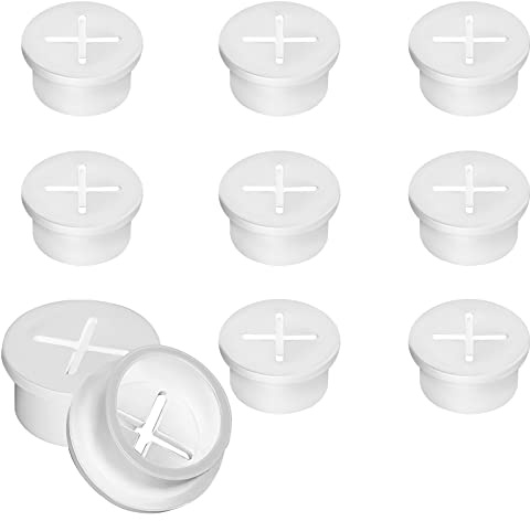 SAVITA 10 Pieces 1 Inch Desk Cable Tidy Rubber Hole Cover Desk Cord Organizer and Cable Holders for Desktop Cables (White)