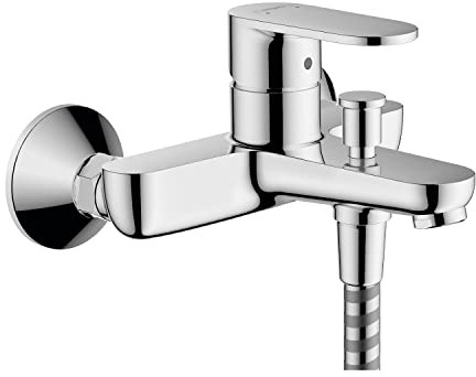 Hansgrohe Vernis Blend Bathroom Wall Mounted Bath Shower Mixer Tap With Diverter Chrome Ceramic Cartridge Variable Flow High Pressure Modern Curved