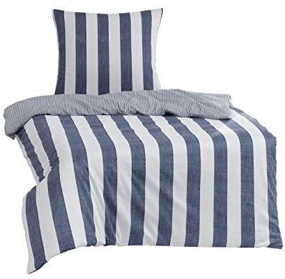 Traumschlaf Mako-Satin Bettwäsche Usedom • Blau-weiß gestreift im maritimen Look • 100 % Baumwolle • Hautsympathisch & temperaturausgleichend • 1 Bettbezug 200 x 220 cm + 2 Kissenbezüge 80 x 80 cm