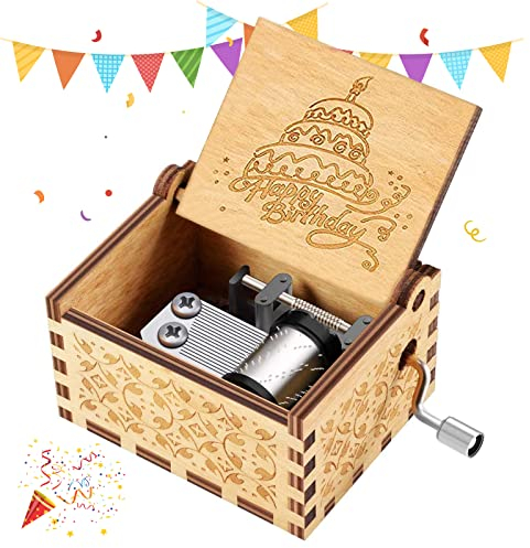 sinzau Carillon Legno, Carillon Legno Manovella, Regalo Compleanno Adulti Bambini, Carillon Incisione Vintage, Buon Compleanno