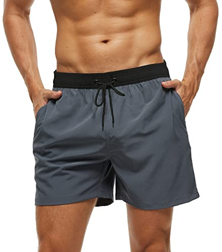 Aisprts Pantaloncini Mare Uomo Asciugatura Veloce Calzoncini da Beach Costume da Bagno Uomo Boxer Mare Fodera Rete con Taschino e Coulisse (A3 Nero+Grigio,2XL)