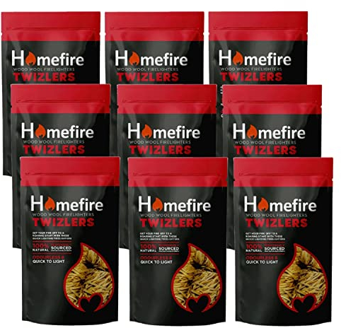 Topline Wood Wool Fire Lighters Multipack - Pack of 9 x 300g Easy to Light 100% Natural Twizlers Firelighters Card for Charcoal BBQ’s, Pizza Oven, Fire Pits, Wood Burners, Barbecue, Camping