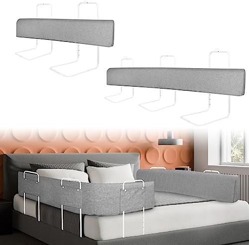 JOIEYOU 2 x griglia di protezione per i bordi del letto, per lettino, rete regolabile in altezza, ringhiera di sicurezza (150 cm, grigio lino)