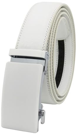JIARY Cinturones Hombre Cuero Trinquete, Cinturon Ajustable Moda para Vaqueros, Cinturón de Piel de Vacuno Ajustable con Hebilla Automática de Aleación,Blanco,10CM/43.3''