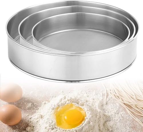 Lovesmile 3 Pezzi Setaccio Farina, Girare Setaccio per Farina, Acciaio Inossidabile Setaccio, Riutilizzabile Setaccio da Cucina Adatto per Cucina Pasticceria Ristorante Cottura Forno (3 Dimensioni)
