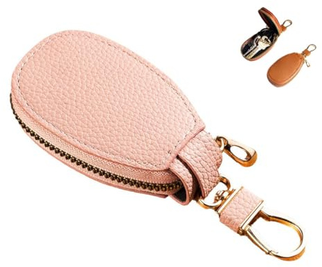 Leather Fob Case and Zipper Bag for Universal Auto Keys, Car Key Protectors for Men and Women (pink)