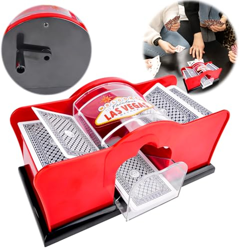 Jadyon Kartenmischmaschine, Manual Card Shuffler 2 Deck with Hand Crank, Mischmaschine Karten Kartenmischer, Poker, Skip BO & viele weitere Karten - Mischmaschine für die perfekte Mischpause. (Rot)