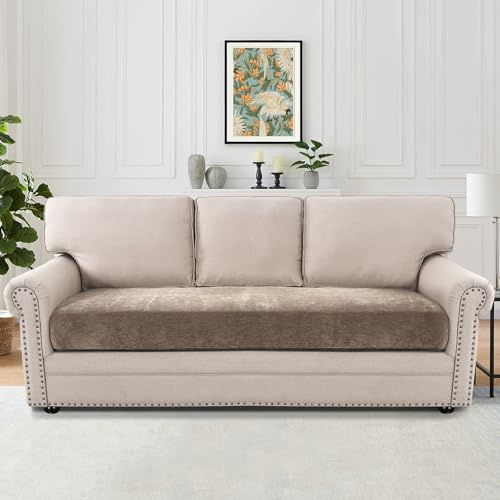 H.VERSAILTEX Stretch Mixed-Color Chenille Couch Covers for 3 Cushion Couch Sofa Thick Soft Individual Couch Cushion Covers Replacement Couch Cover 3 Cushion Sofa(3 Seater Sofa Cushion Cover,Taupe)