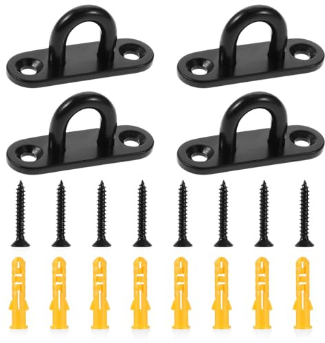 KALIONE 4 Pack Heavy Duty Ceiling Hooks, Stainless Steel Pad Eye Plate Hooks, Metal U Shaped Bracket Hooks for Hanging, Wall Mount Marine Hardware Hooks with Screws (Black)
