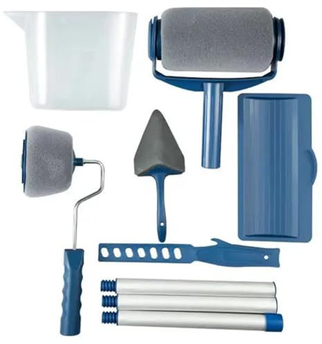 Rodillo de pintura sin goteo para pintura: 4 en 1 juego de rodillos de pintura con depósito, rodillo de bordes, rodillo de esquina y barra telescópica para una pintura limpia y precisa