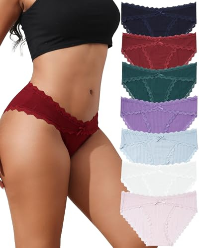 SECRET AROMA sous-vêtements en Coton pour Femmes, Culotte Bikini en Dentelle, Taille Basse Doux Hipster Slips Coquins pour Femmes, Lot de Plusieurs Tailles S-XXL