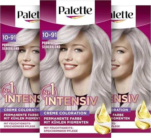 Palette Intensiv Creme Coloration 10-91/240 Pudriges Silberblond (3 x 115 ml), permanente Haarfarbe für leuchtende, langanhaltende Farbbrillanz & 100% Grauabdeckung