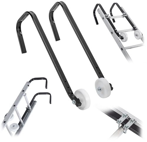 KADAX Lot de 2 crochets de faîtage pour échelle de toit avec roulettes pour échelle, crochets d'échelle en acier, support d'échelle pour faîtage de toit, barre de faîtage avec accessoires (faîtage)