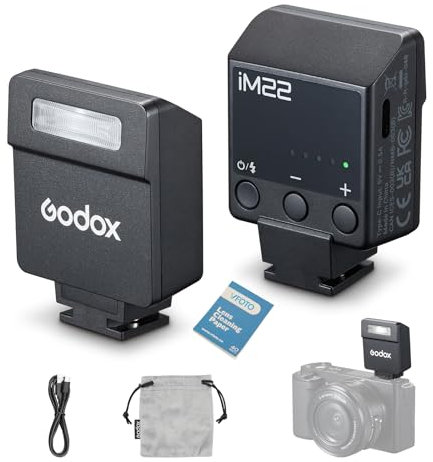 GODOX iM22 Flash Mini iFlash Recycle Time 3s On-Camera Flash Speedlite para cámaras Sony, Canon, Nikon, Fuji Olympus, 5 niveles de potencia