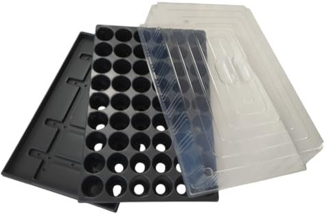 Quickpot Stabile Anzuchtsplatte mit 54 Pflanzlöchern + Untersetzer + Abdeckhaube Deckel Abdeckung Schutzhaube QP-54R