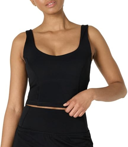 Amazon Essentials Top Corto de Tirantes Deportivo de Tejido FormFlex Ultrasuave con Soporte Ligero y Sujetador Mujer, Negro, XXL