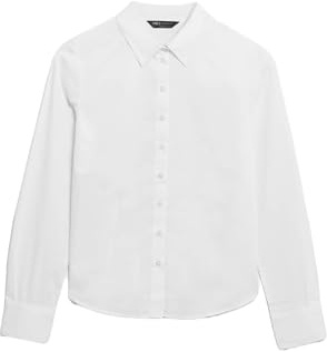Marks & Spencer Chemise Coupe ajustée en Coton avec Encolure Blanc UK 6 (EU 34)