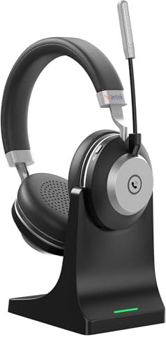 Wantek Casque Audio Professionnel sans Fil avec Micro Anti-Bruit & Station de Charge - Bluetooth 5.3 + 2.4GHz (Double Mode 45h) Son HiFi 40mm/116dB + IPX4 Résistant à la Sueur pour Télétravail/PC/PS5