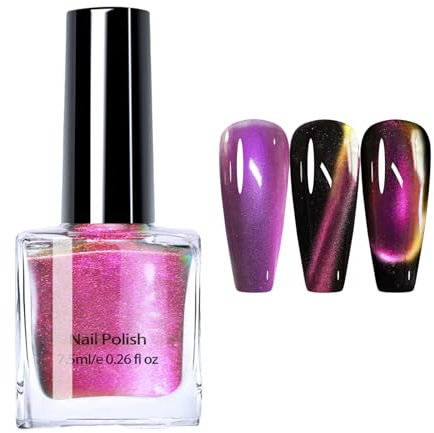 Cat Eye Nail Polish - Chameleon Holographic Nail Polish -Reflective Purple Pink Nail Varnish - Quick Dry Magnetic Nail Varnish - Glitter Nail Art Polish For Women - No UV Light Needed