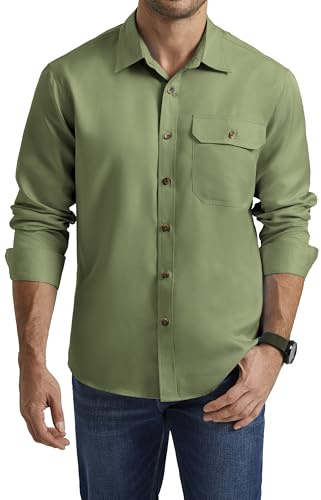 Enlision Camicia Verde Uomo Manica Lunga Casual No Stiro Camicia da Lavoro Uomo Cotone Regular Fit L