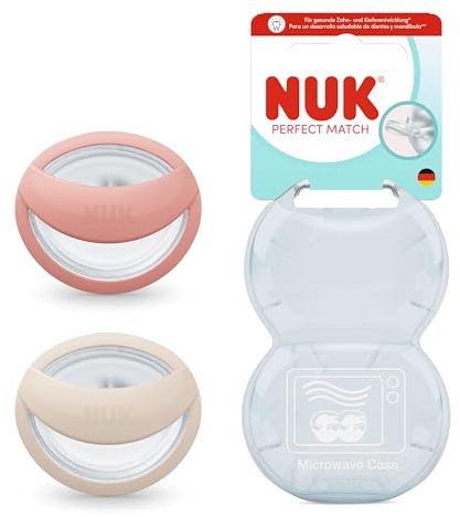 NUK Perfect Match Chupete para bebé | 0-6 meses | Compatible con la lactancia materna, chupetes ortodónticos | 95% de aceptación por parte de los bebés** | Beige/Rojo | 2 unidades