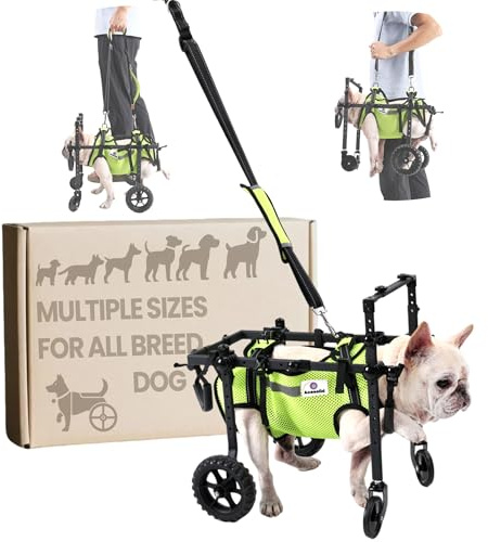 Dog Wheelchair for Back Legs, for All Breed Dog - Includes High-Visibility Vest, Leash & Sling Lift, for Arthritis, Paralyzed, Injured, or Disabled Dogs (4Wheels-S, for Small Breed Dog)