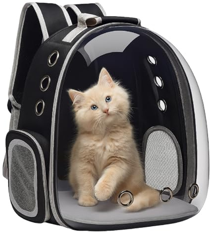QLS Zaino per gatti – 40 x 30 x 28 cm – Borsa per il trasporto con fori di ventilazione per gatti e cani di piccola taglia fino a 7 kg – impermeabile, nero