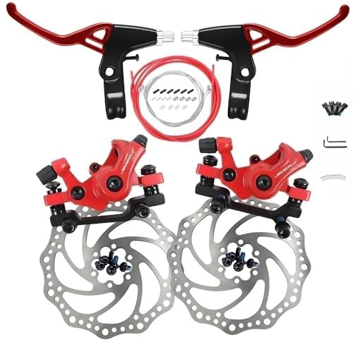 GUOFANG Kit de Frein à Disque pour vélo, étrier de Frein mécanique à Disque, Frein à Disque Avant et arrière Universel, Frein à Disque mécanique d'extérieur en Aluminium (Ensemble Complet Rouge)