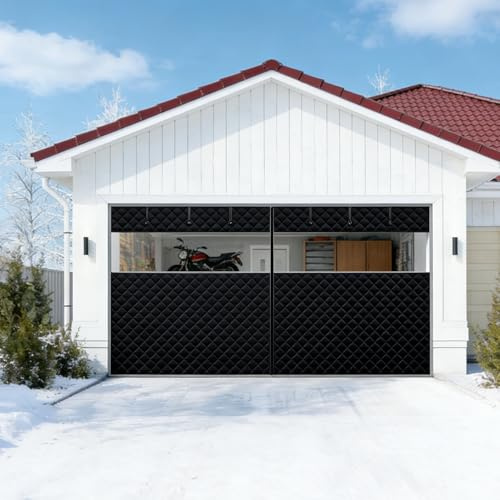 Vintergarageportsnät for att hålla värmen 240 290 300 310 cm, magnetisk värmeisolerad portgardin, förtjockad bomull, energibesparande isoleringsskärmfilt(Black+Clear,W300cm x H290cm)