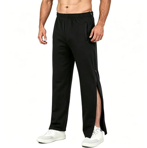 BWBIKE Men's Training Trousers Tear-Off Rehabilitation Trousers with Full-Length Side Zip Outdoor Track Suit Casual Athletic Workout Sweatpants