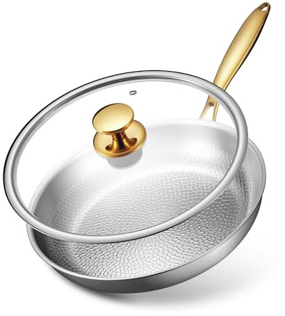 Titanium Pans for Cooking | 12 Inch Pure Tagine Titanium Skillet with Lid | Hammered Chef-Grade Design | PFAS/PFOA/PTFE-Free | Induction & Oven-Safe, Dishwasher Safe