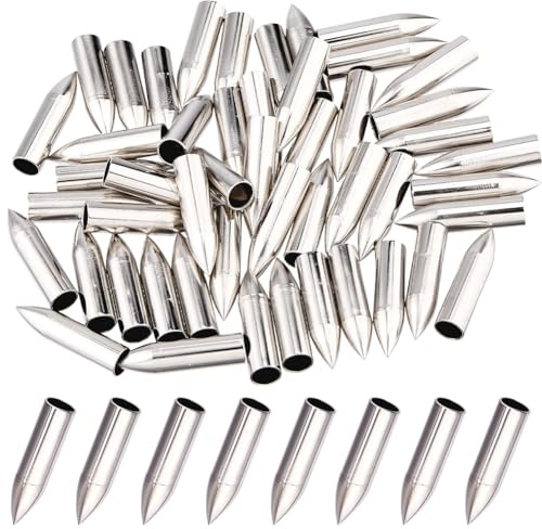 SUPERFINDINGS 50 Points de Terrain en Acier Inoxydable pour Flèches ID 7mm pour Pratique de Cible Tir à l'arc Têtes de Flèches Collées Points de Terrain Fers de Chasse pour Accessoires de Tir à l'arc
