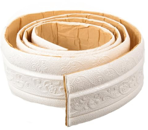 IMIKEYA Borde de Papel Tapiz Adhesivo 3d Espuma Autoadhesiva 2,3 M X 8 Cm Color Blanco, Tira Decorativa para Rodapié y Esquinas Interiores, Adecuado para Baño, Sala y Dormitorio