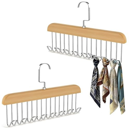 Cintres Bois,2 PCS Cintre en Bois pour Cravate Organiseur Compact Cintre Ceinture pour Ceintures et Rangement pour Soutien-Gorge Cravates Foulards et Caracos