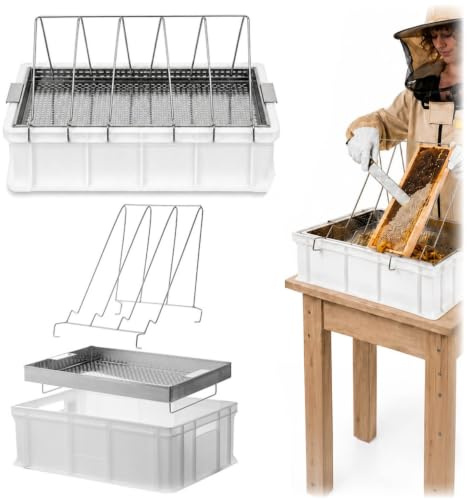 KADAX Detekteringspanel för honungskaka med plastbadkar, ramhållare och honungssil, biodlingsbricka för honungsmörd (60 x 40 x 20 cm)