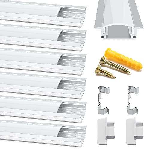 Chesbung 6X1M LED Trockenbauprofil, U Form Aluminium Profil Strips Trocknungsprofil für Decken und Wände, Eckprofil Streifen Schiene Leiste Kanal Diffusor mit weißer Abdeckung für 12 mm LED Streifen