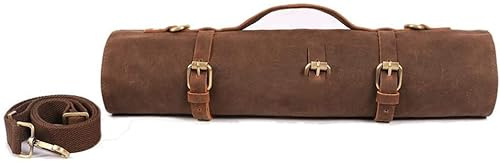 chengsan Chef Knife Roll Bag, Knife Case, Heavy Duty 12OZ Waxed Canvas Knife Bag for Kitchen Knife, 10 Slots Knife Storage, Portable Knife Tool Roll Bag Can Hold Knife Up to 18“ with Shoulder Strap