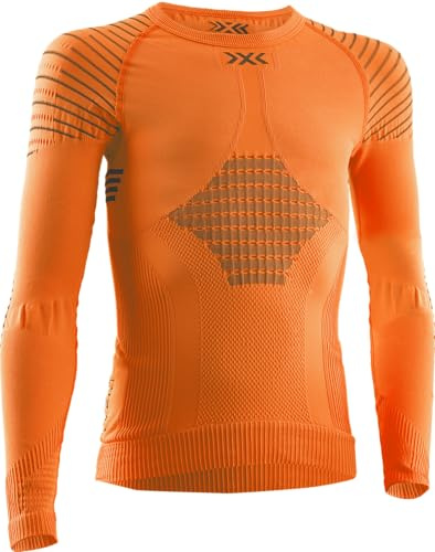 X-Bionic Invent 4.0 Round Neck Long Sleeves, Strato Base Camicia Funzionale Unisex bambini, Sunset Orange/Anthracite, 6/7