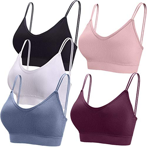 BQTQ 5 Pièces Soutien-Gorge Camisole Bralette avec Rembourré pour Femme, 5 Couleurs ,XL,Rose Clair, Blanc, Noir, Beu Acier, Violet