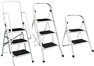 Escabeau pliable en acier haute performance - 3 marches antidérapantes - Sécurité domestique - Multifonction avec tapis antidérapant - 150 kg - Pour la maison, le bureau, la cuisine