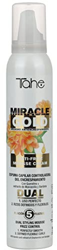 Tahe Miracle Gold - Schiuma per capelli a doppio controllore dell'arricciatura, miracolo anti-crespo, fissaggio 5, 200 ml