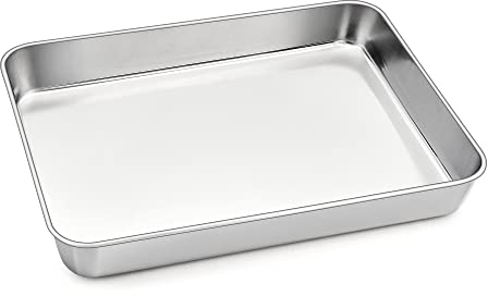 Joyfair - Plaque de cuisson rectangulaire en acier inoxydable pour lasagne Brownie 31,5 x 25 x 5 cm, profondeur pour gâteaux, bords roulés et surface lisse, facile à nettoyer et passe au